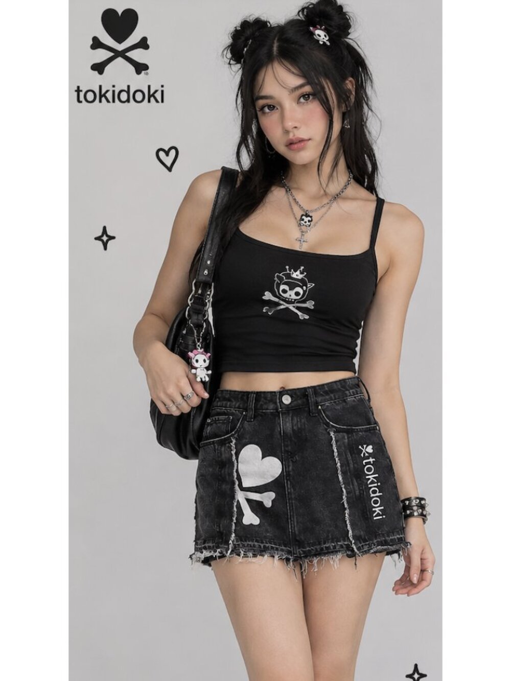 TOKIDOKI Distressed Black Denim Mini Skirt Small Kawaii Grunge Goth Alt Punk